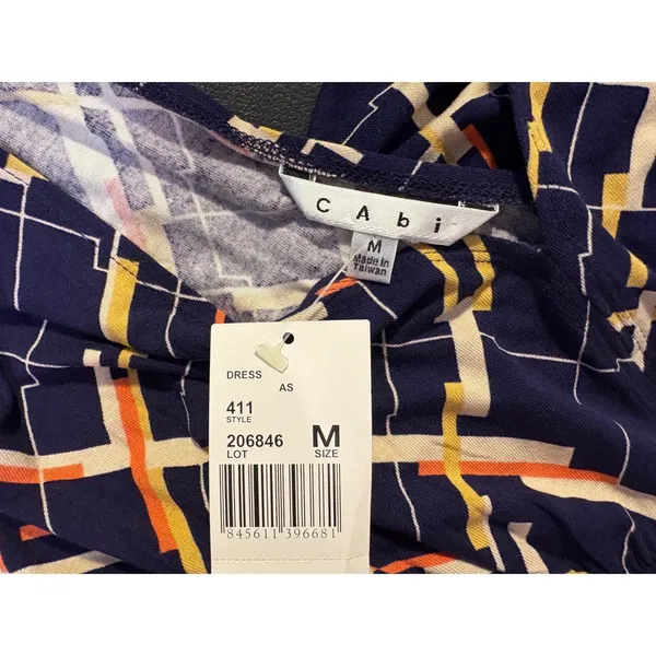 NWT Cabi Felicity Navy Blue Geometric‎ V-Neck Dress Size Medium Cocktail - Image 5