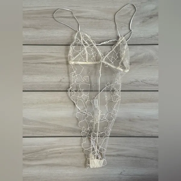 SKIMS Embroidered Tulle Teddy Off White XS NWT IN PACKAGE - Image 4