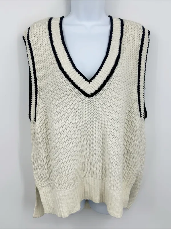 Abercrombie And Fitch Cream Boho Baggy Slouchy Sweater Vest Size Small - Image 2