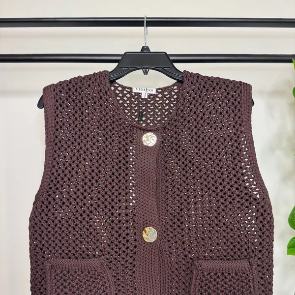 NWT Vigoss Trendy Chocolate Coffee Brown Chunky Knit Sweater Vest L Large NEW - Image 4
