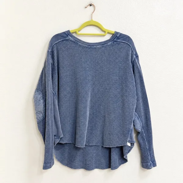 Free People FP One Blue Waffle Knit Thermal High Low Top Sz S - Image 2