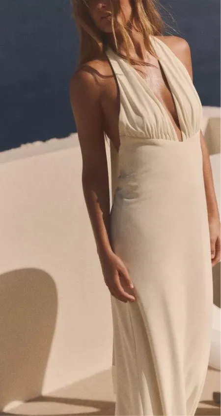 Zara dress maxi ecru ivory open back Evening holiday party wedding Gown - Image 13