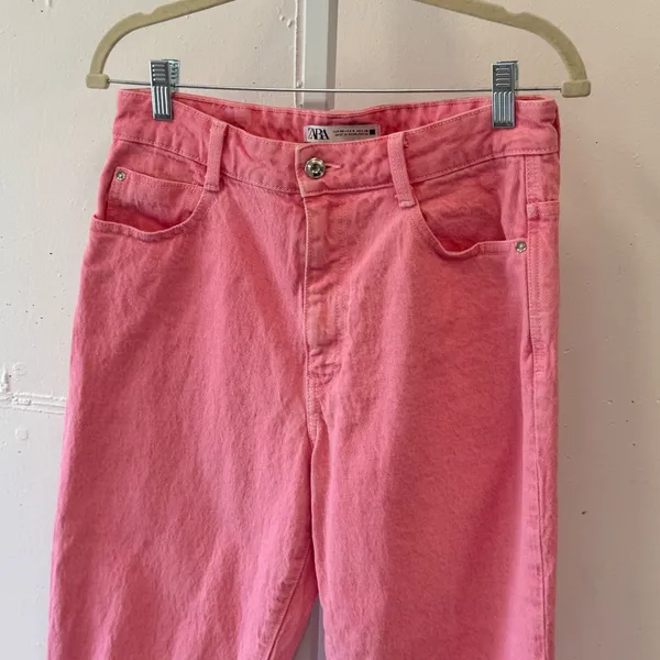 Zara Pink High Waisted Mom Jeans Tapered Leg Denim Pants Size 8 4083/024/620/40 - Image 2