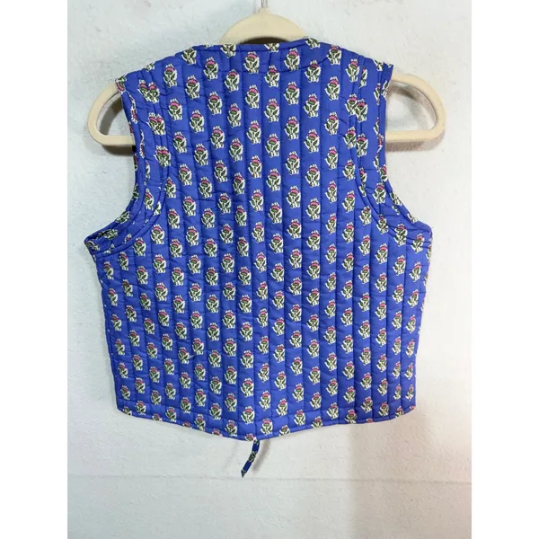 Japna Vest Quilted Floral Tie Front 100% Cotton Women's M Blue Cottagecore Boho - Image 3