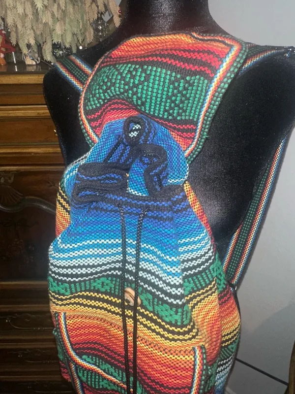 Mr. Pinzon Handmade Mexican Sarape Boho Woven Cotton Backpack - Image 4