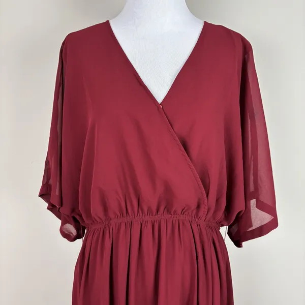 ANRABESS Maxi Dress‎ XL Maroon Sheer Lined Slit Dolman 3/4 Sleeve Elastic Waist - Image 15