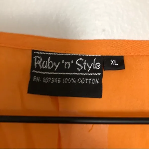 Ruby n Style Orange Cotton Cutout Embroidery Beaded Cap Short Sleeve Blouse - Image 2