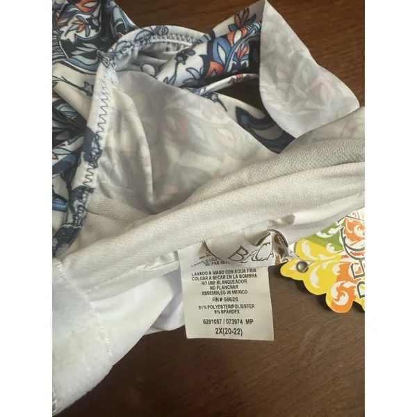 New Becca Floral One Piece Swimsuit Womens 2X Off Shoulder Ruffle Blue White - Image 7