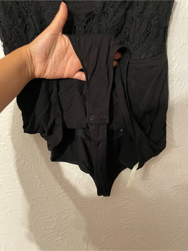 Free People Adella Black Lace Bodysuit Spaghetti Straps X-Large - Image 6