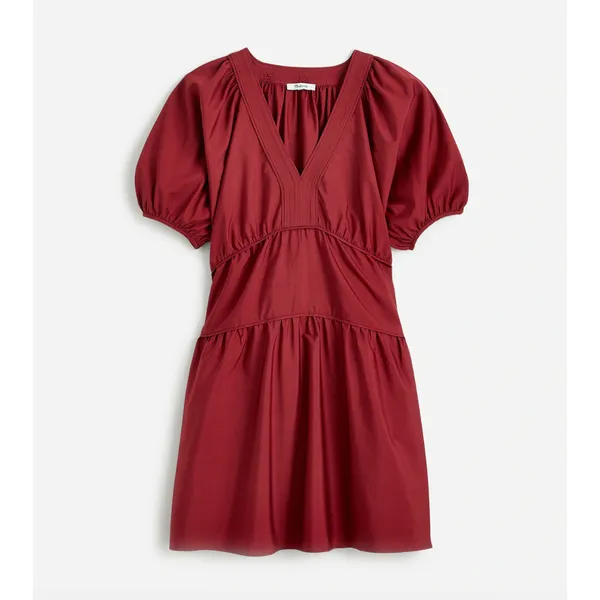Madewell Puff Sleeve Mini Dress Poplin Claret Burgundy A Line Pockets XL NWT - Image 6