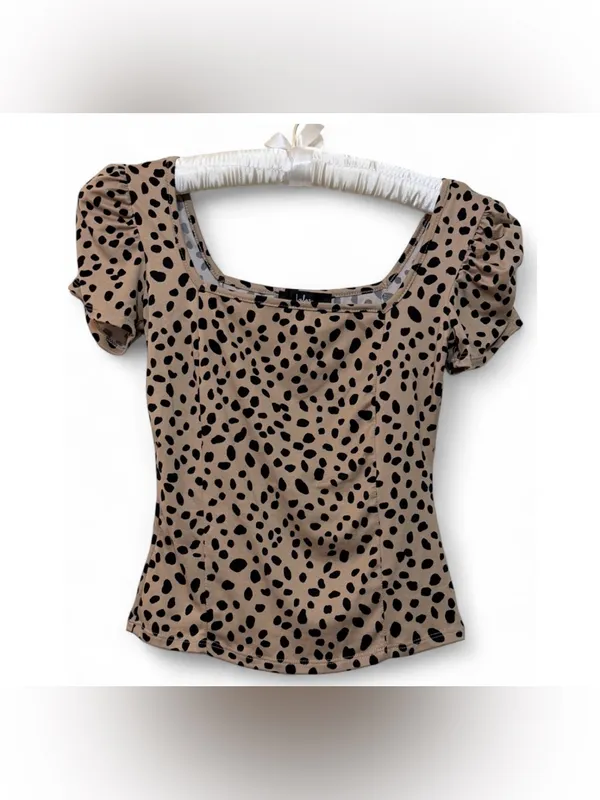 Lulus Women’s Oh Darling Black and Tan Dot Print Puff Sleeve Top Size XS - Image 4