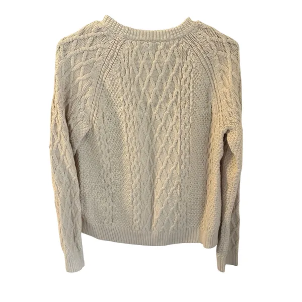 J. Crew Factory Cream Cable Knit Raglan Crewneck Sweater XS Cropped Preppy Cozy - Image 3