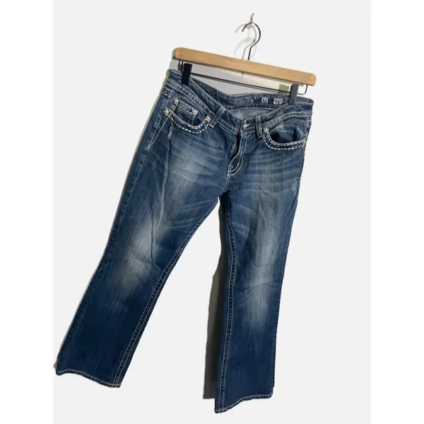 Miss Me Bootcut Jeans Womens 32 Blue Embellished Zipper Pocket Y2K JE5189B4R - Image 3