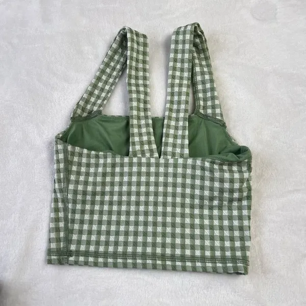 OFFLINE By Aerie Womens Gingham Stretch Medium Support Sport Bra Green XXS - Image 3