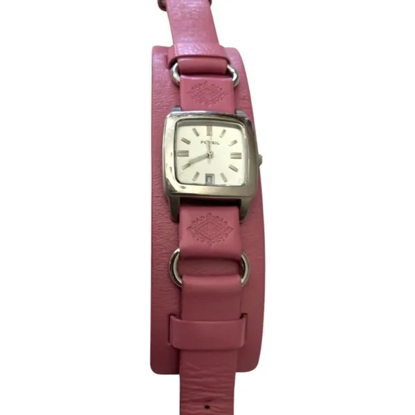 Women's Fossil Pink Leather Band Silver Case Watch - Image 3