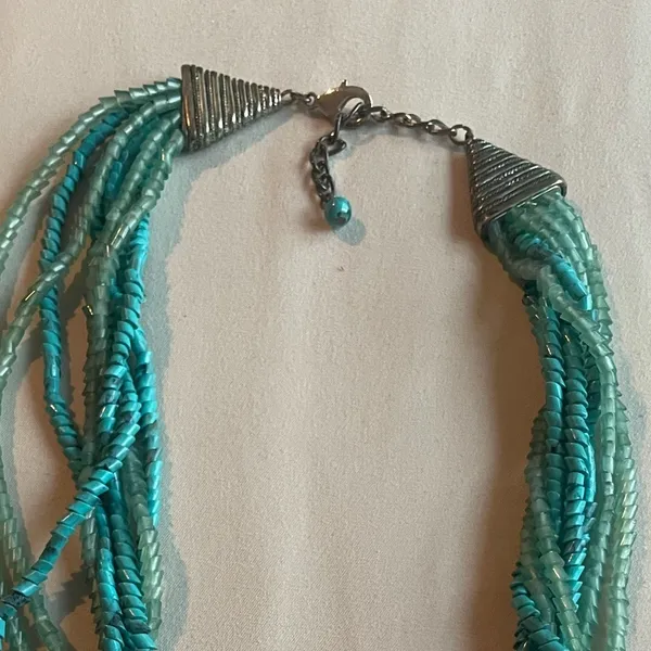 Turquoise and Silver Beaded Necklace Blue - Image 4