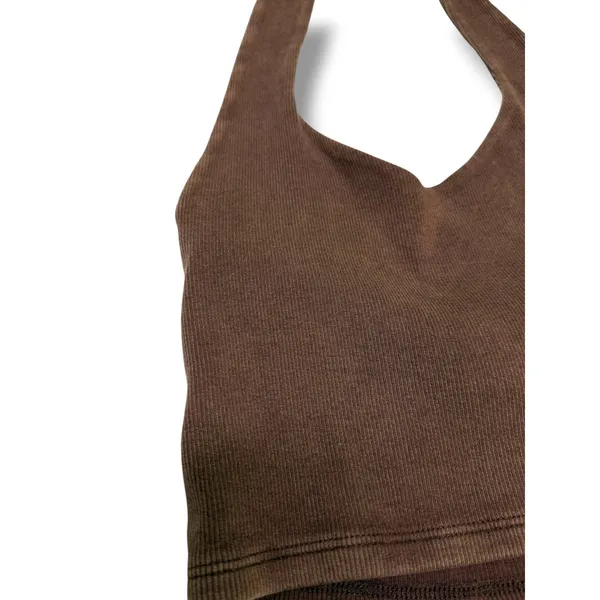 PacSun Brown Ribbed Halter Top V-Neck Open Back‎ Cropped Fitted Medium NWT NEW - Image 6