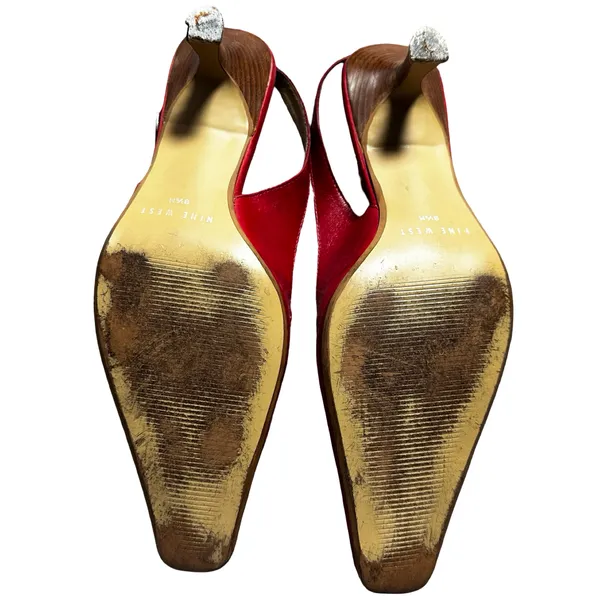 Nine West Red Leather Square Toe Mary Jane Slingback Heels 8.5M Y2K - Image 4