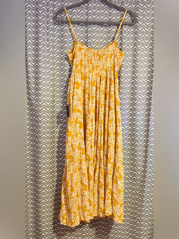 NWT Lulus | Catching Sunrays Mustard Yellow Floral Print Midi Dress, Small - Image 6