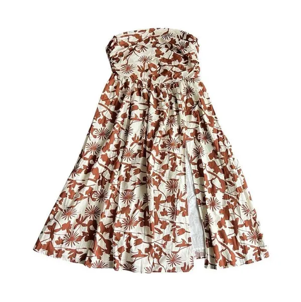 Showpo Evita Floral Midi Dress Ruched High Split Strapless NEW S - Image 5