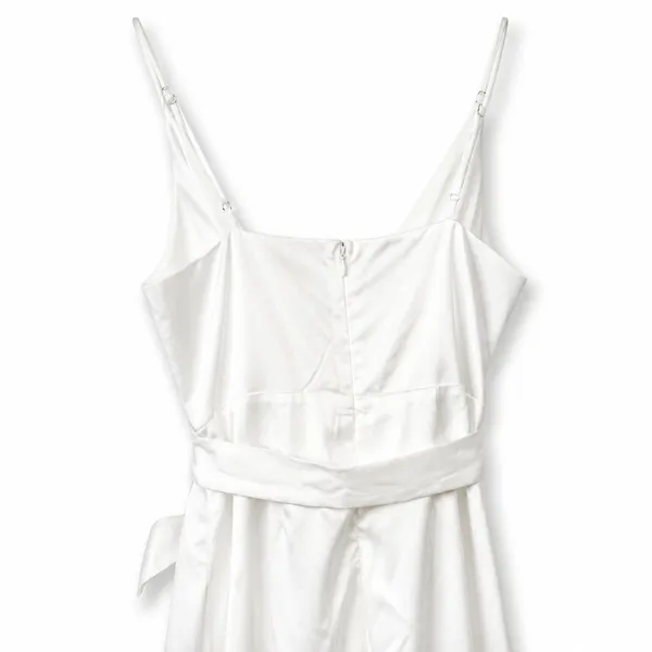 NEW Lulus Joice White Satin Tie Waist Wedding Bridal Shower Midi Dress Medium - Image 9
