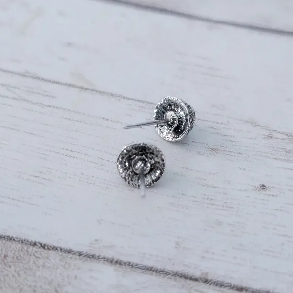 Stud Earrings Turquoise Tone with Silver Tone Halo 0.25" Dainty Stud Earrings - Image 3