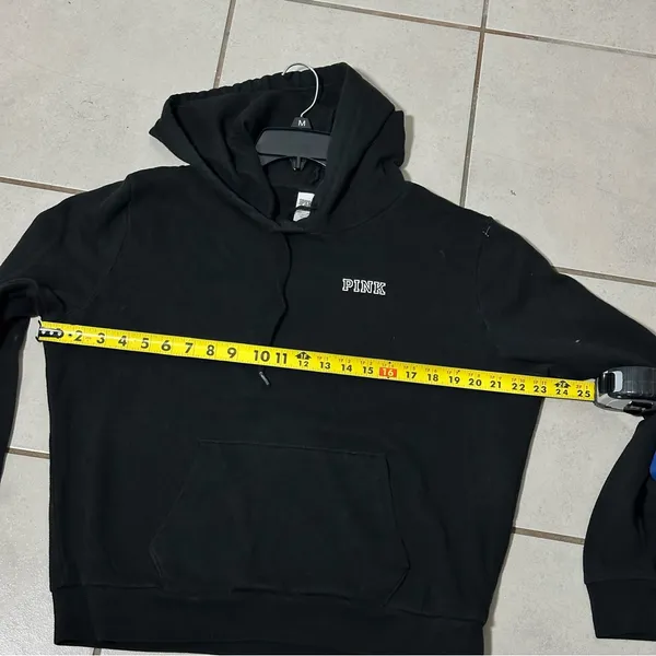 PINK Victoria's Secret Women Black Hoodie Sweater‎ Pullover Size L - Image 6