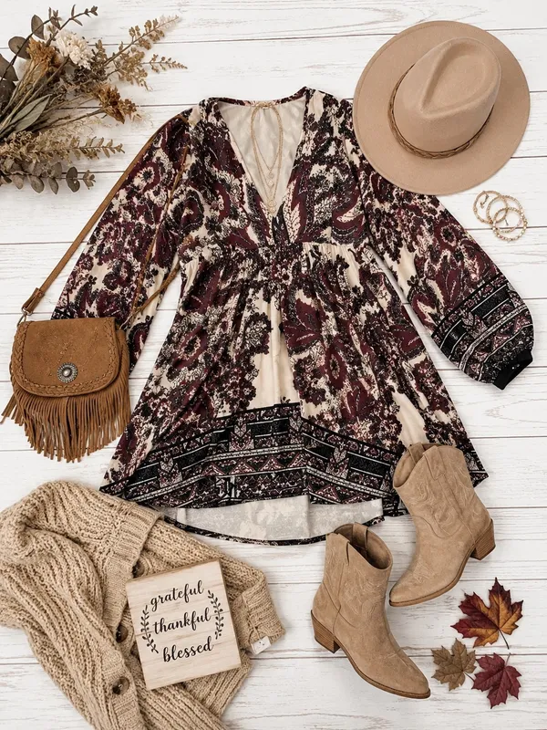 Free People Boho Mini Dress Long Sleeve - Image 2