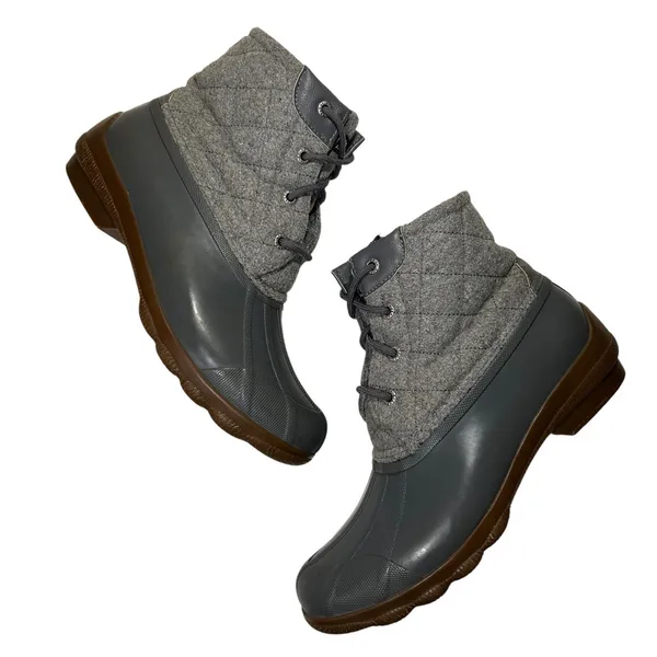 Sperry Saltwater Grey Quilted Wool Waterproof Duck Boots STS81993 Women 7.5M - Image 4