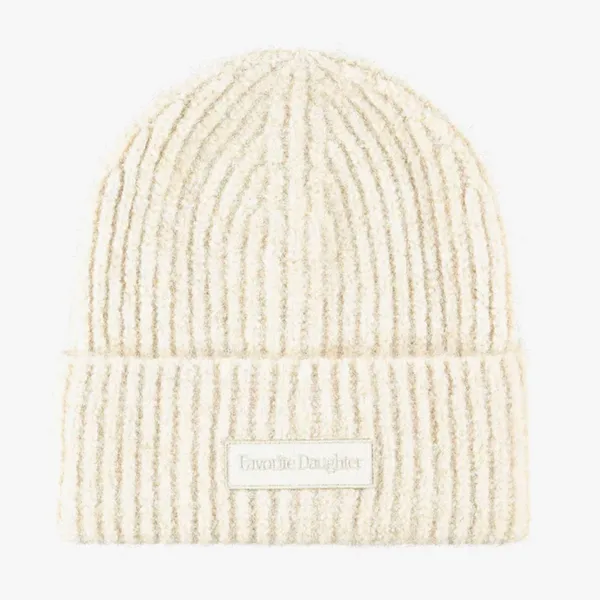 Favorite Daughter Logo Patch Rib Beanie Hat Ivory 1 Size - Image 4