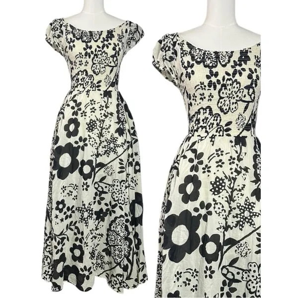 Free People Bohemian Ultraviolet Midi Maxi Dress Black White Floral Medium - Image 10