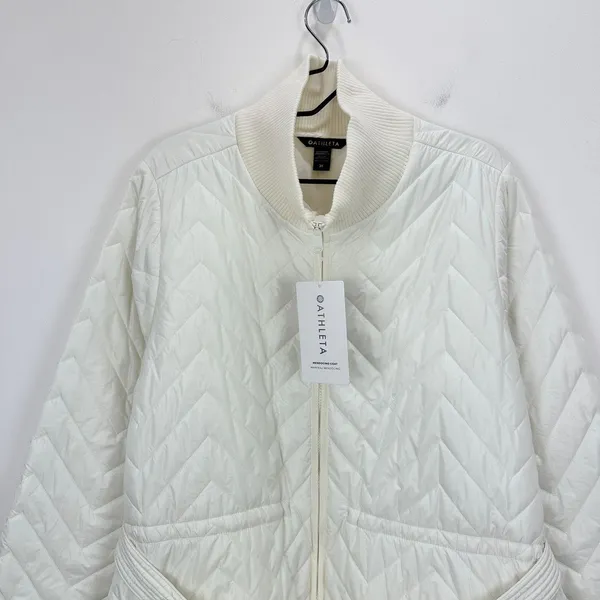 Athleta Mendocino Puffer Coat Quilted White Light Quilted Belted Size 2X NWT - Image 11