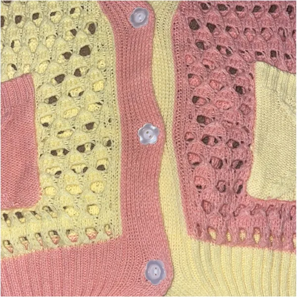 Baevely pink and yellow open knit cardigan - Image 3