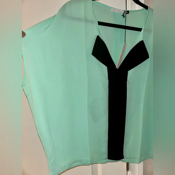 NWT Three Eighty Two Mint Sheer Blouse with Black Accent Size Medium - Image 4