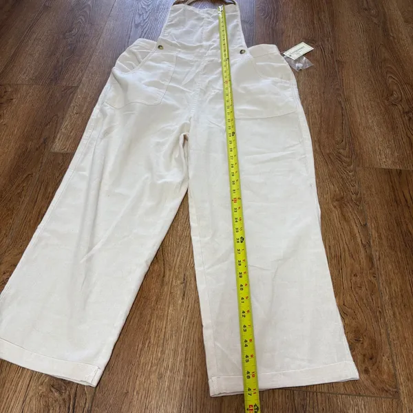 NWT No Comment Womens Cream Wide Leg‎ Overalls Size Large boho cottage cotton - Image 3