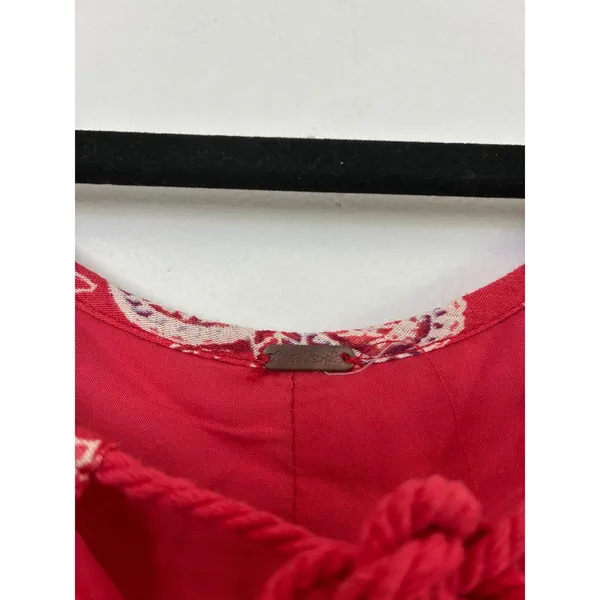 Free People Red Floral Paisley Tassel Tie Mini Dress Long Sleeve Pleated Rayon - Image 3
