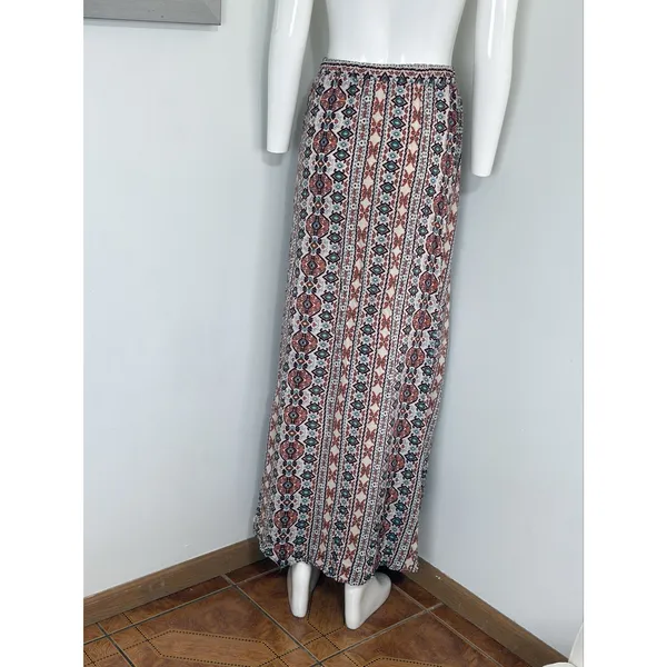 Women’s Aztec Print Maxi Skirt Cover Up Boho Hippie Festival High Side Slits M - Image 3