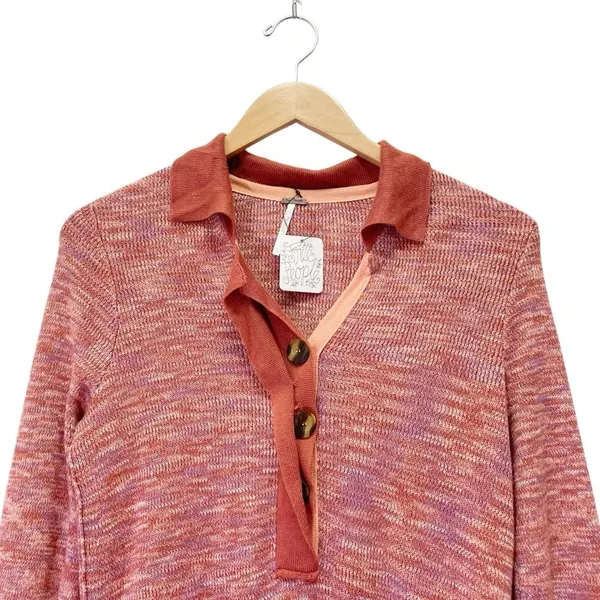 NWT Free People Making Memories Cropped Henley Sweater Size Medium Terra Cotta - Image 6