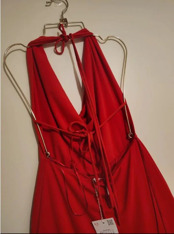 Zara Red Cowl-Neck Halter Maxi Dress - Image 2