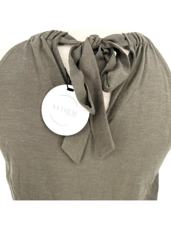 Anthem The Bianca Boho Top Linen Halter Style Tie Back Sage Green Size XS NWT - Image 5