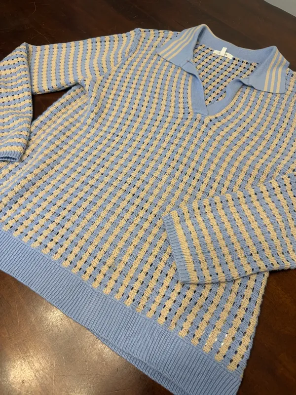 Women’s blue and yellow knit sweater medium Maurice - Image 2