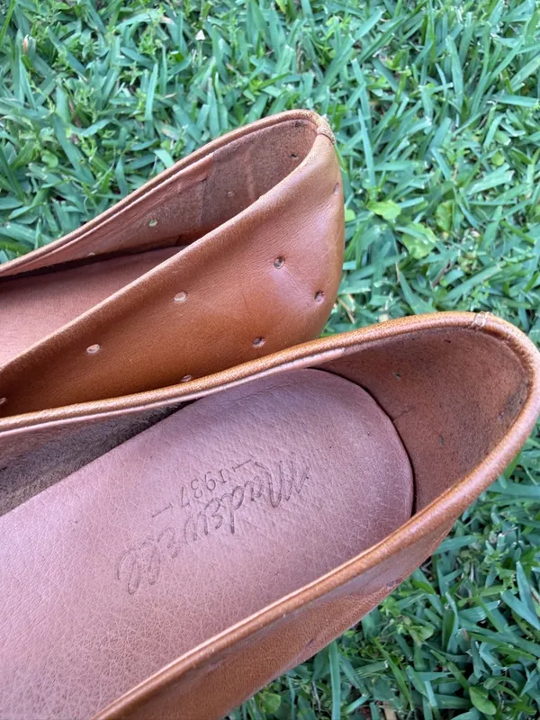 Madewell Cognac Brown Leather Pointed Toe Flats Size 10 Perforated Ballet Shoes - Image 3
