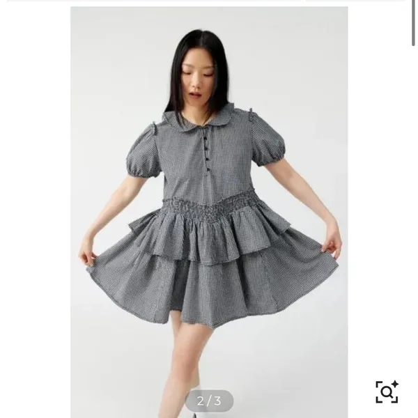 Urban outfitters Claire ruffled mini dress in black and white gingham size small - Image 2