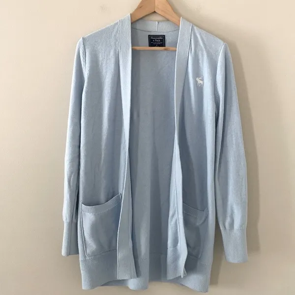 Abercrombie & Fitch Open Front Cardigan With Pockets and Logo Light Blue Size‎ S - Image 2