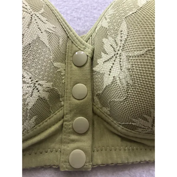 Womens Front Closure Bra 44/100 Lace Full Coverage Wireless Comfort XL C/D Green - Image 7