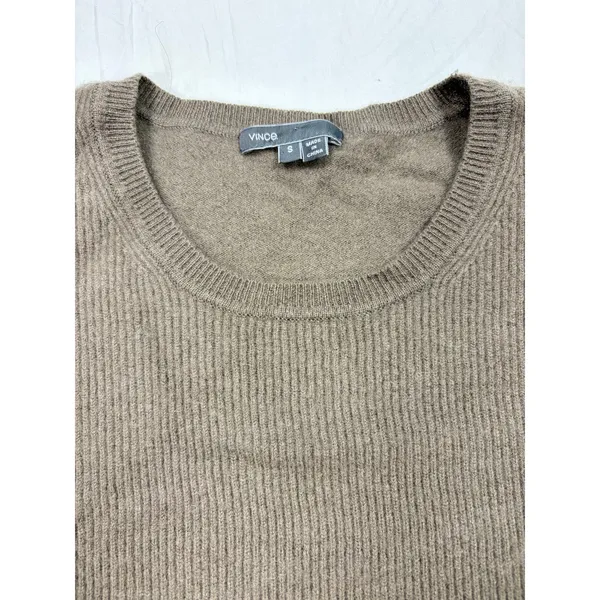Vince womens taupe brown short sleeve ribbed cashmere sweater. Size S. preppy - Image 2