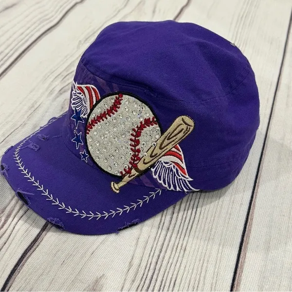 Mom’s‎ Bling Baseball Ball Cap Purple Patriotic Little League Adjustable - Image 3