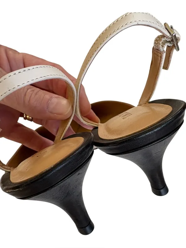 EUC Talbots Leather Slingback Heel Sandals Tan Black Ivory 7.5 Wide - Image 5