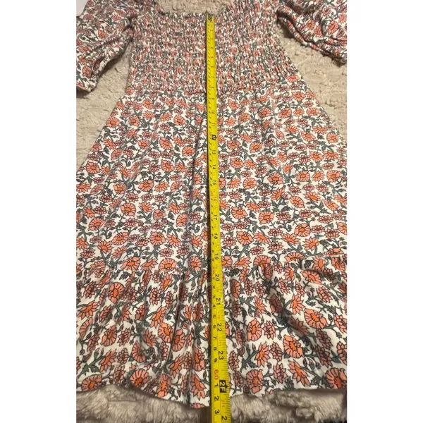 Miss Selfridge‎ Floral Smocked Mini Dress Pink Orange Square Neck US 6 18E19BPNK - Image 5