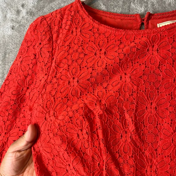 Moulinette Soeurs Anthropologie Flare Sleeve Lace‎ Peplum Blouse Orange Sz 0 - Image 2